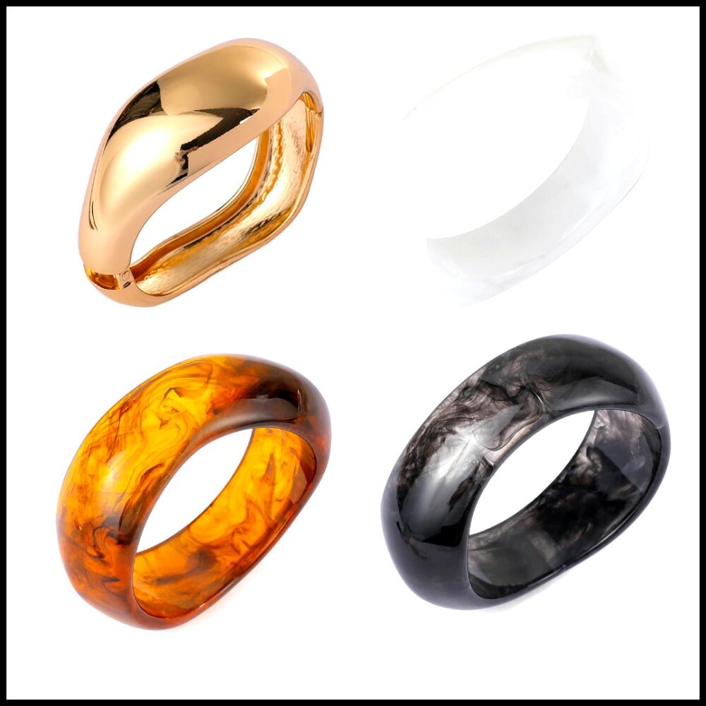 Chunky Bangle Bracelets Set Stackable Geometric V… - image 1